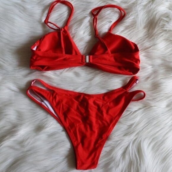 NWT Red Bikini Set Size Medium Sexy Cut Out Bathing Suit - Picture 6 of 9